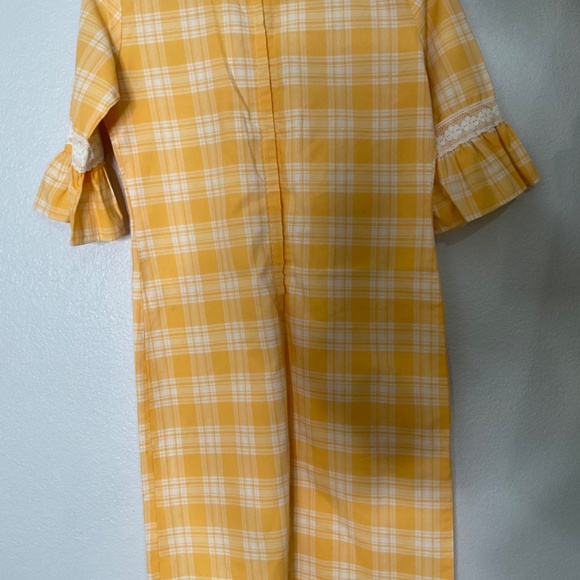 Vintage 1979’s Plaid And Lace Dress / Prairie Cottage Core Dress/white & orange - Picture 5 of 7